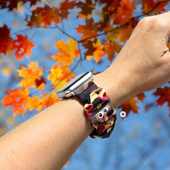 Thanksgiving Turkey Scrunchie Watch Band for Apple Watch, Fitbit, Samsung etc - Picture 3 of 5